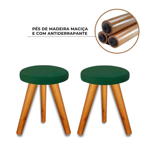 Imagem de Kit 2 Banqueta Puff Jb Luxo Sala Pés Madeira Maciça Verde