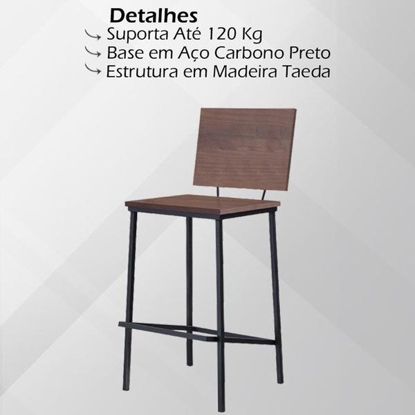 Kit 2 Banquetas Alta Base Aço Preto I01 Madeira Taeda Castanho Dmobiliario - Daf Mobiliario Imagem de Kit 2 Banquetas Alta Base Aço Preto I01 Madeira Taeda Castanho Dmobiliario
