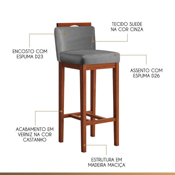 Kit 2 Banquetas Alta para Bancada Ilha 38x102 Cm Líbia Madeira Maciça Suede Cinza CCS - CCS Interiores Imagem de Kit 2 Banquetas Alta para Bancada Ilha 38x102 Cm Líbia Madeira Maciça Suede Cinza CCS