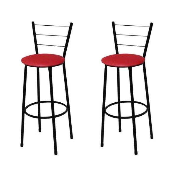 Kit 2 Banquetas Alta Preta com Assento Vermelho Fortmix Imagem de Kit 2 Banquetas Alta Preta com Assento Vermelho Fortmix