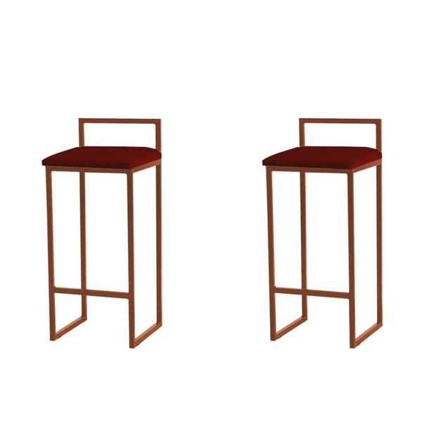 Imagem de Kit 2 Banquetas Altas Estofadas Suede Pietra Base Bronze