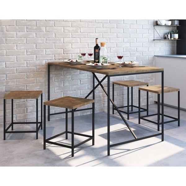 Imagem de Kit 2 Banquetas Decorativas Baixas Estilo Industrial Steel Quadra 27815 Vermont/Preto - Artesano