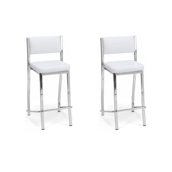 Imagem de Kit 2 Banquetas EMPILHÁVEL cromada Altura 65cm assento e encosto branco