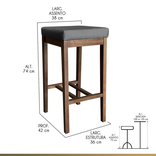 Imagem de Kit 2 Banquetas Estofadas Média Bali 64 Cm Madeira Maciça Suede CCS