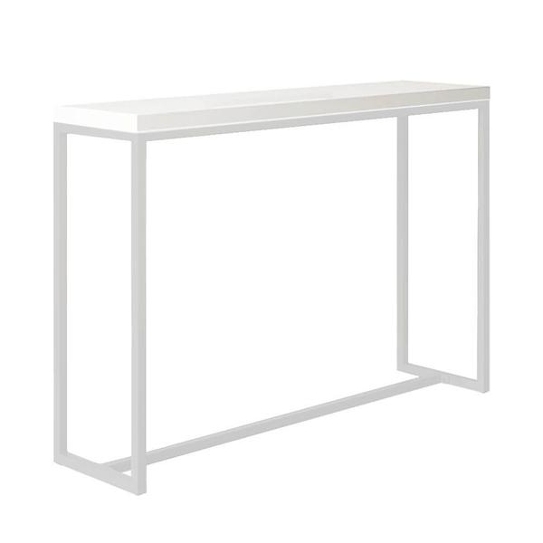 Imagem de Kit 2 Banquetas Lino + 1 Mesa Bancada Aparador Mavie 150cm Industrial Ferro Branco 100% MDF Branco - Ahazzo Móveis