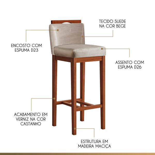 Imagem de Kit 2 Banquetas Média Estofadas com Encosto 38x92 Cm Líbia Madeira Maciça Suede Bege CCS