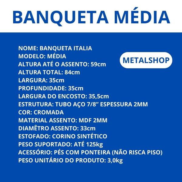 Kit 2 Banquetas Média Para Cozinha Gourmet Americana Bistrô - Cromada - FORTMIX Imagem de Kit 2 Banquetas Média Para Cozinha Gourmet Americana Bistrô - Cromada