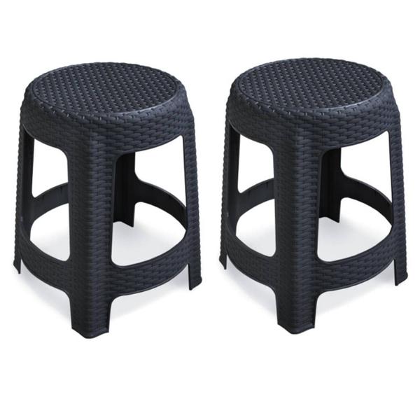 Kit 2 Banquetas Rattan Premium Preta 35x45cm 25618 Arqplast Imagem de Kit 2 Banquetas Rattan Premium Preta 35x45cm 25618 Arqplast