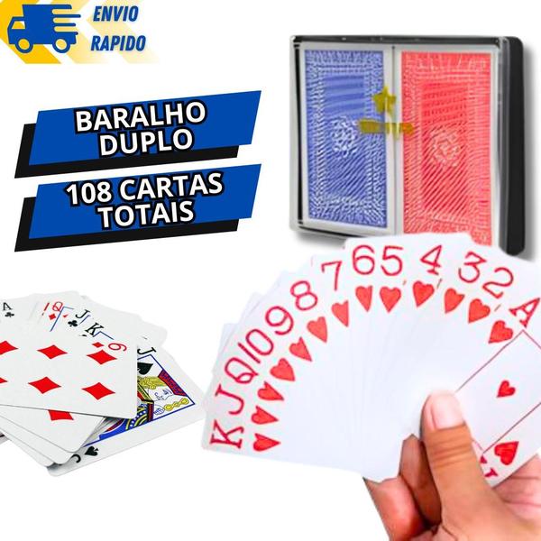 Imagem de Kit 2 Baralho 54 Cartas Cada Resistente Plastificado Jogos Poker Truco Impermeável Alta Qualidade