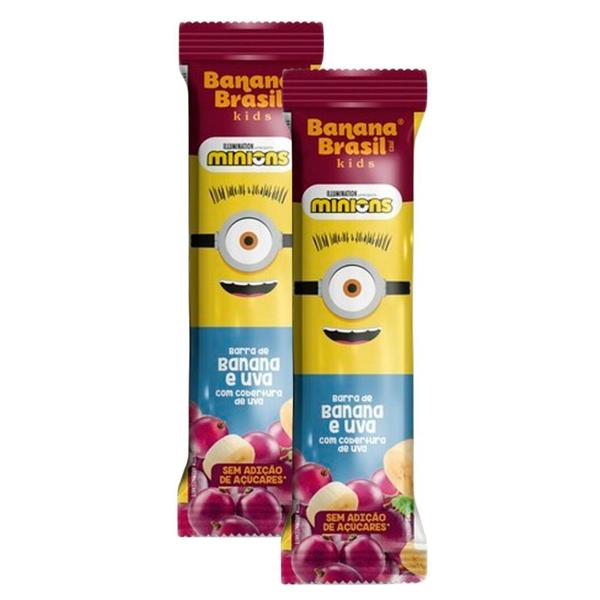 Imagem de Kit 2 Barra de Fruta Banana Brasil Kids Minions Sabor Banana e Uva Zero 22g