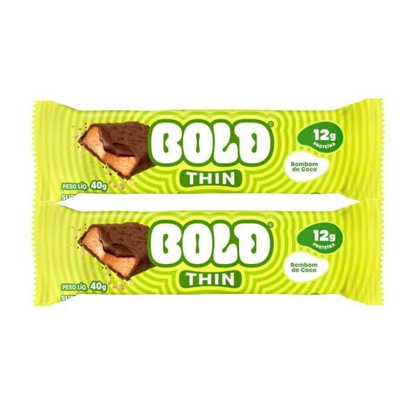 Kit 2 Barra de Proteína Bold Thin Sabor Bombom de Coco com 12g de Proteína 40g Imagem de Kit 2 Barra de Proteína Bold Thin Sabor Bombom de Coco com 12g de Proteína 40g