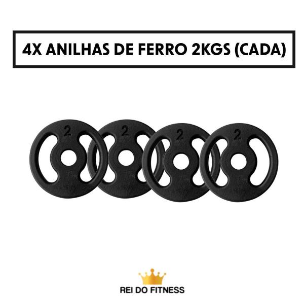 Imagem de Kit 2 Barras Halteres Ocos de 40cm com Anilhas 8kgs