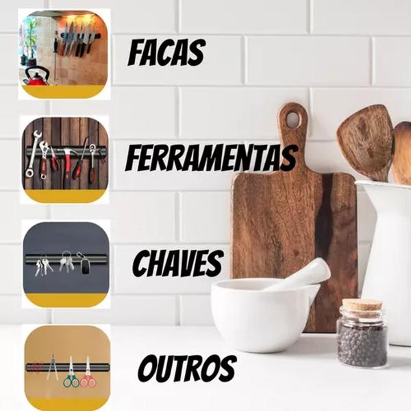 Imagem de Kit 2 Barras Imã Magnética Suporte para Facas e Ferramentas 50cm - Top House