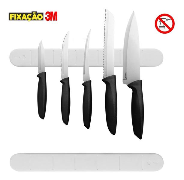 Imagem de Kit 2 Barras Magnética Para Facas (Porta Facas) Branca Premium - Fixação 3m