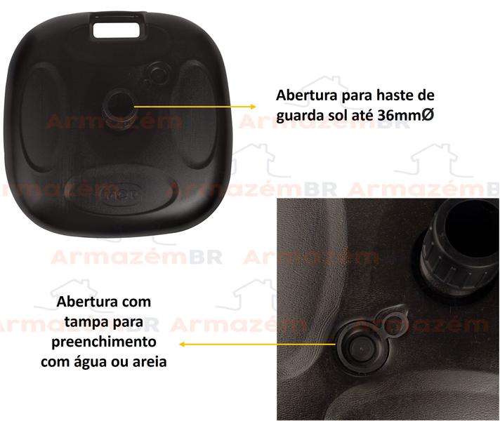 Imagem de Kit 2 Base Plástica Para Guarda Sol Ombrelone Areia Ou Água Praia Piscina Jardim Preto - Mor