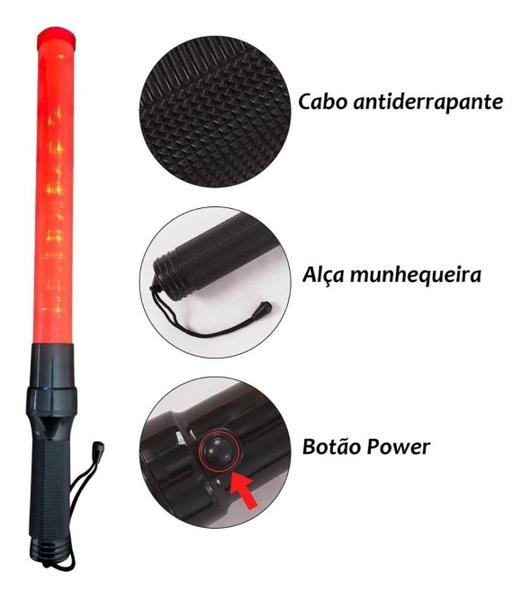 Imagem de kit 2 Bastão Sinalizador de Led Grande 54 cm profissional transito.