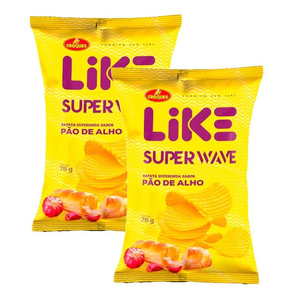 Imagem de Kit 2 Batata Chips Croques Like Super Wave Pão de Alho 76g