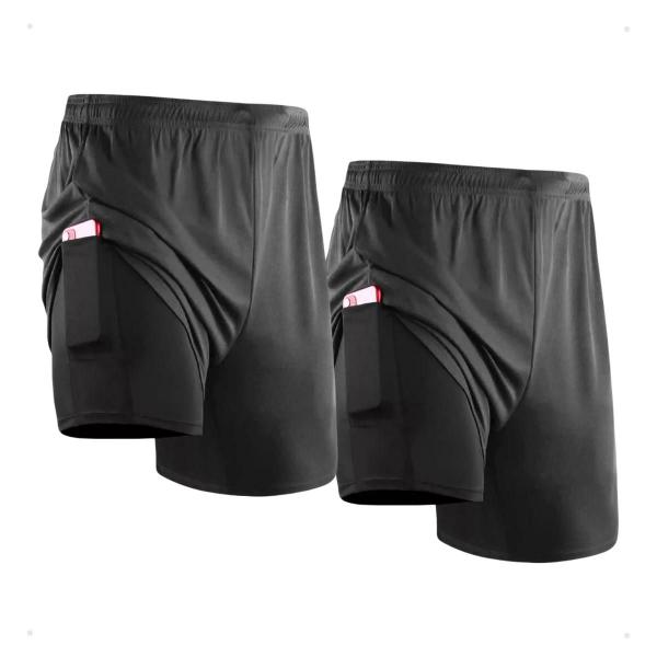 Imagem de Kit 2 Bermudas Short Duplo Esportivo Academia Bolso Celular