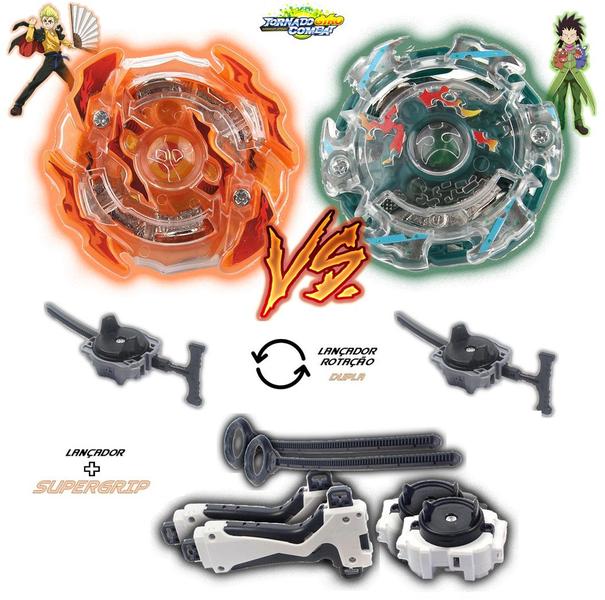 Imagem de Kit 2 Beyblade Burst + 4 Lançadores Roktavor Vs Kerbeus Tornado Gyro