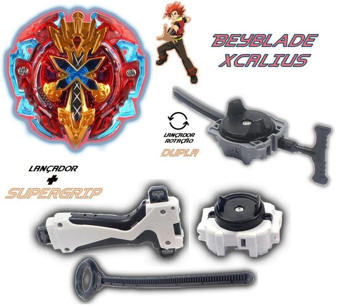 Imagem de Kit 2 Beyblade Burst + 4 Lançadores Roktavor Vs Xcalius Beyblade