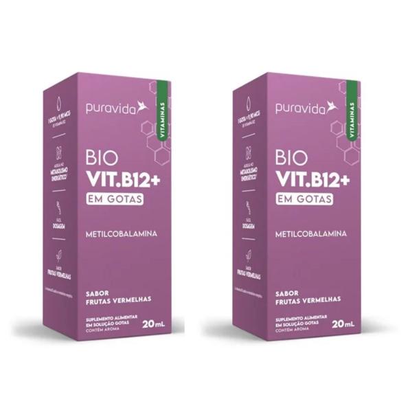 Imagem de Kit 2 Bio Vit. B12+ Metilcobalamina  Gotas Biodísponivel Puravida