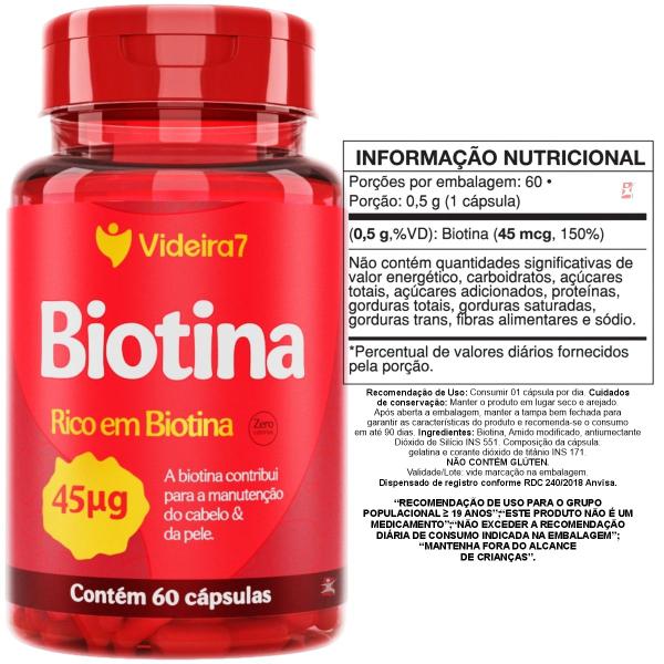 Imagem de Kit 2 biotina 45mcg 150% da idr 1 cápsula ao dia 60 cápsulas cada total 120 cápsulas  videira7