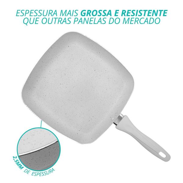 Imagem de Kit 2 Bistequeira Grill Cerâmica Antiaderente Quadrada Vanilla 24cm