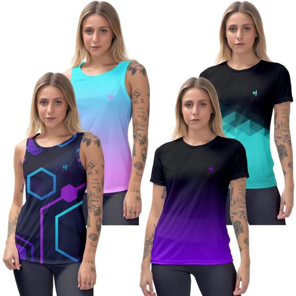 Imagem de Kit 2 Blusa Feminina estampada 2 Regata fitness Camiseta confortável caminhada Academia