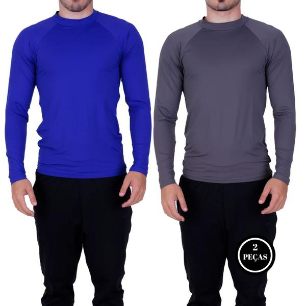 Imagem de Kit 2 Blusa Fitness Térmica Segunda Pele Proteção Solar UV 50+ Masculina - BLUSA UV AZUL ROYAL CINZA