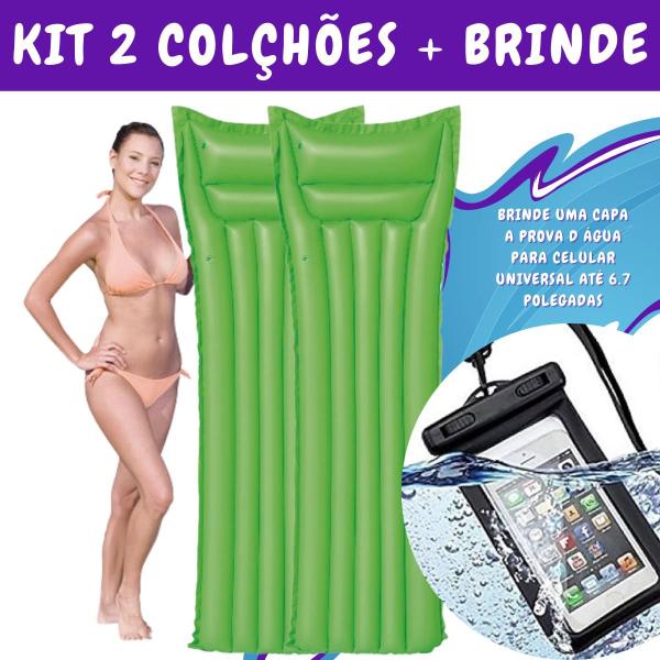 Imagem de Kit 2 Boias Colchões Bronzeador Inflável Piscina Gigante + Capa A Prova D água Para Celular Universal Até 6.7 Polegadas