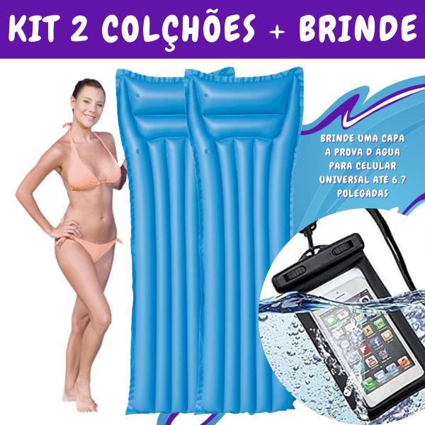 Imagem de Kit 2 Boias Colchões Bronzeador Inflável Piscina Gigante + Capa A Prova D água Para Celular Universal Até 6.7 Polegadas