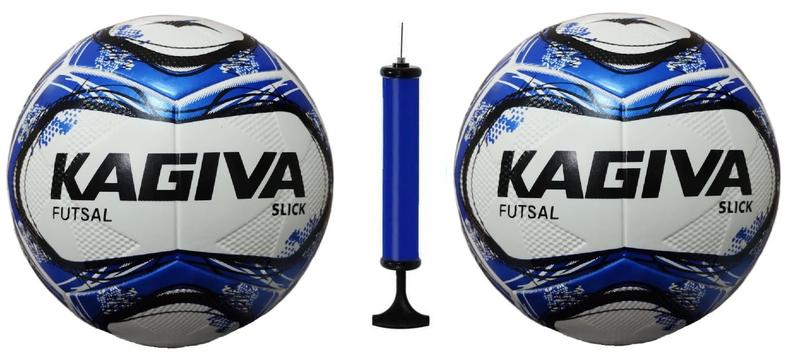 Imagem de Kit 2 Bolas Futsal Kagiva Slick Azul + Bomba de Ar