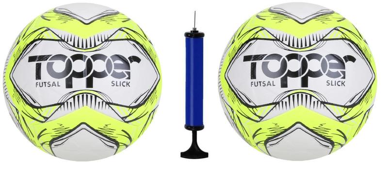 Imagem de Kit 2 Bolas Futsal Topper Slick Amarela + 1 Bomba de Ar