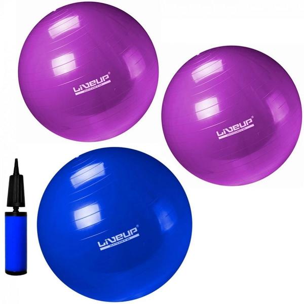 Imagem de Kit 2 Bolas Suica 55 Cm + 1 Bola 65 Cm + Mini Bomba de Inflar  Liveup Sports 