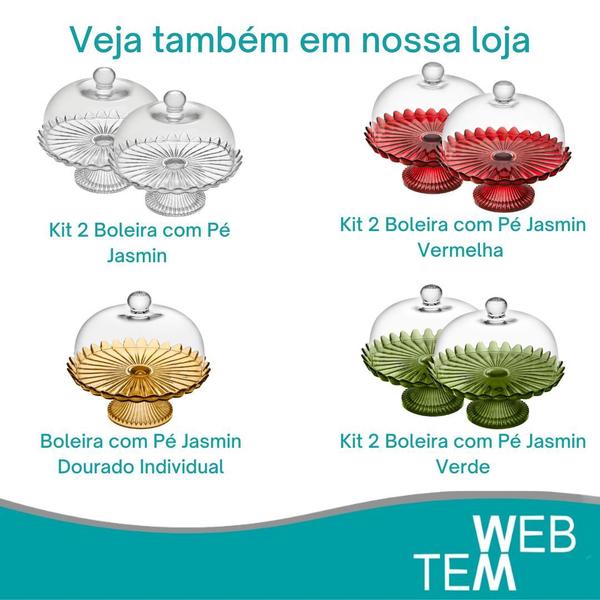 Imagem de Kit 2 Boleiras de Vidro com Pé e Tampa Pétalas de Jasmin 24cm Dourada Vitazza Prato para Bolo Doce Decoração de Festas Mesa Posta Elegante Sustentável