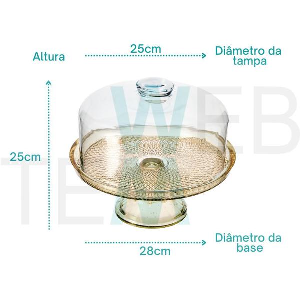 Imagem de Kit 2 Boleiras de Vidro com Pé e Tampa Vitazza 28cm Dourada Prato para Bolo e Doces, Decoração de Festas e Mesa Posta Elegante e Sustentável