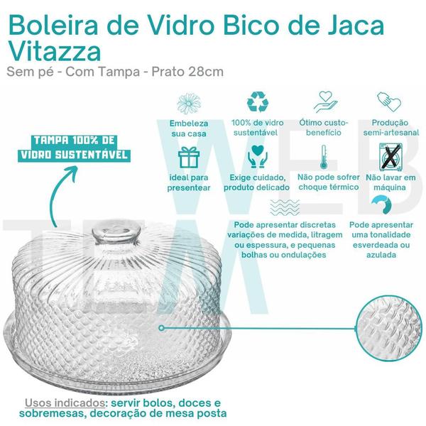 Imagem de Kit 2 Boleiras de Vidro com Tampa Bico de Jaca Vitazza Prato 28cm para Bolo, Doce, Sobremesa, Decoração, Organização, Mesa Posta Elegante, Sustentável