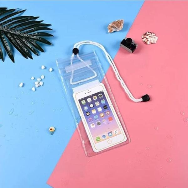 Imagem de Kit 2 Bolsinha Bolsa Porta Celular Impermeável Piscina Praia Aquática Prova D'água Cordão