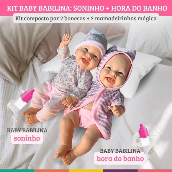 Imagem de Kit 2 Bonecas Baby Babilina Soninho Banho + Mamadeira Mágica