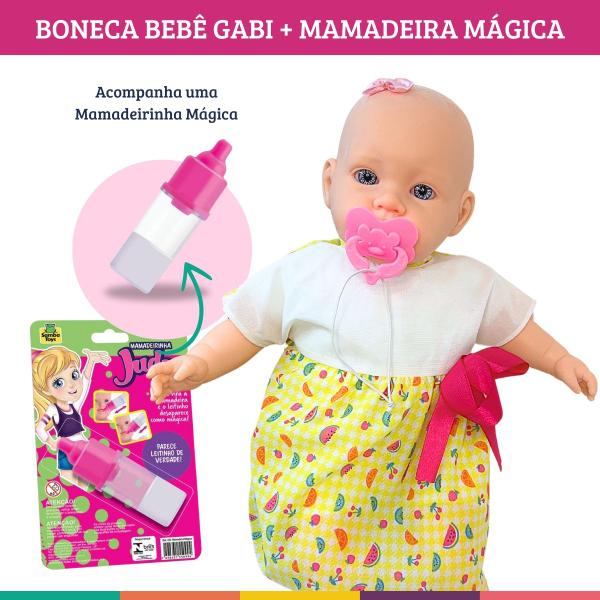 Imagem de Kit 2 Bonecas Bebê Realista Gabi + Mamadeira Mágica