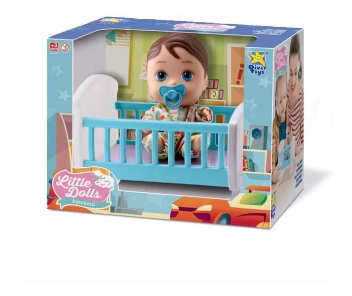 Imagem de Kit 2 Bonecos Little Dolls Bercinho Menino e Menina Com Chupeta - Divertoys