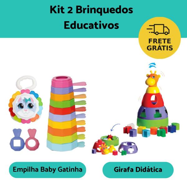 Imagem de Kit 2 Brinquedo Educativo Encaixar Empilhar Bebê 1 ano Presente Menino Menina Criança Didatico Cubo