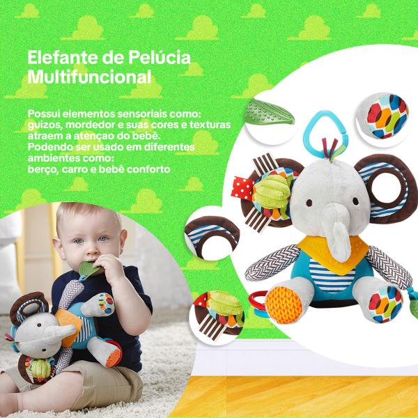 Imagem de Kit 2 Brinquedo Pelúcia Mobile Elefante E Chave Musical Bebê