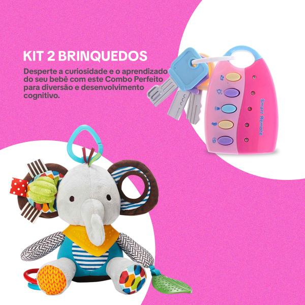 Imagem de Kit 2 Brinquedo Pelúcia Mobile Elefante E Chave Musical Bebê