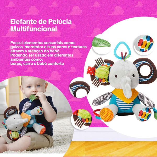 Imagem de Kit 2 Brinquedo Pelúcia Mobile Elefante E Chave Musical Bebê