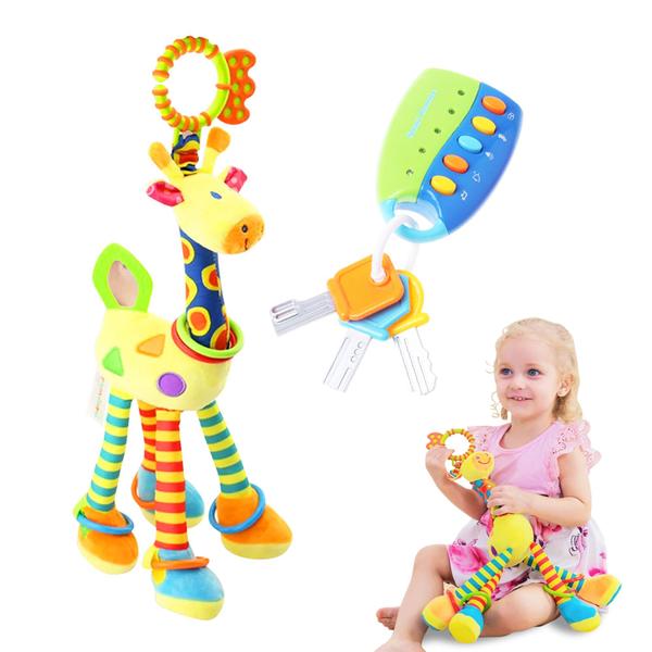 Imagem de Kit 2 Brinquedo Pelúcia Mobile Girafa E Chave Musical Bebê