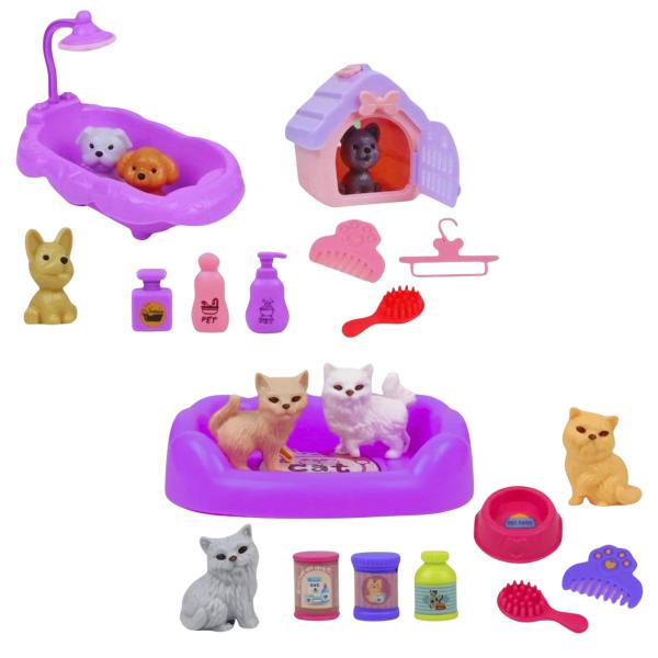 Imagem de kit 2 brinquedos infantil para menina miniatura animais e acessorios na cartela