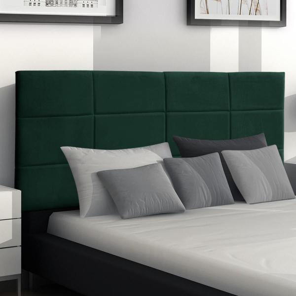 Imagem de Kit 2 Cabeceiras Painel Raissa 158Cm Cama Box Queen Suede Verde Militar