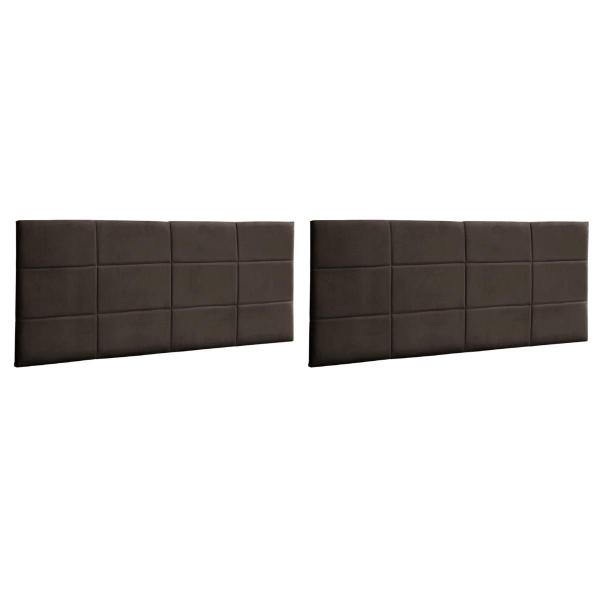 Imagem de Kit 2 Cabeceiras Painel Vitória 138Cm Para Cama Box Suede Marrom Escuro