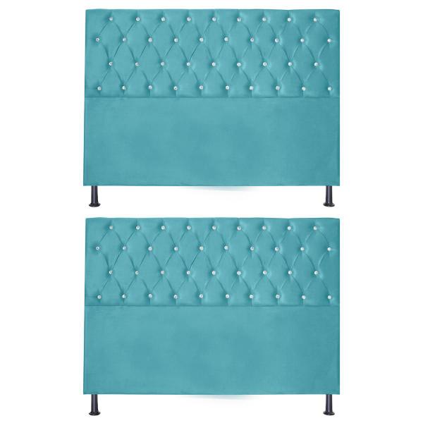 Imagem de Kit 2 Cabeceiras Pérola 160Cm Para Cama Box Queen Suede Azul Tiffany